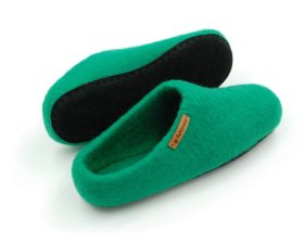 Paputy Zielone z podeszwą - papcie wełniane