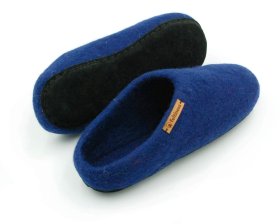 Paputy Granatowe z podeszwą - papcie wełniane