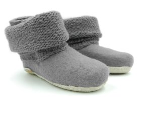 Alternative view of Bambosze Popielate  z kołnierzem - kapcie z wełny