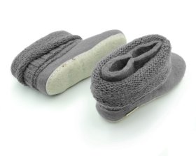 Bambosze Popielate  z kołnierzem - kapcie z wełny