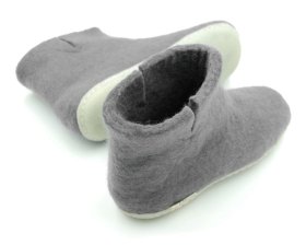 Bambosze Popielate - papcie wełniane