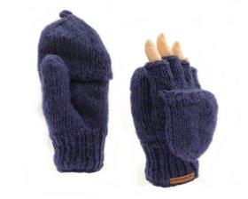Rękawiczki wełniane z klapką Granat