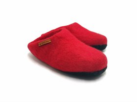 Paputy Czerwone z podeszwą - papcie wełniane