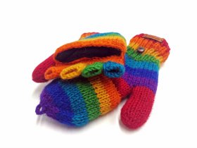 Rękawiczki wełniane z klapką Multikolor - Feltiness