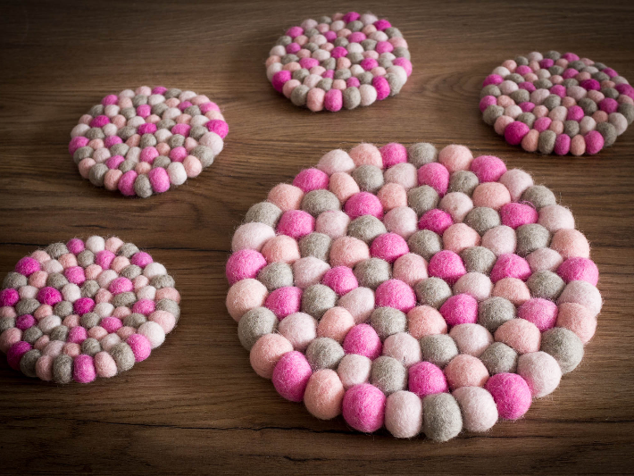 Podkładki wełniane pod kubki Różowe