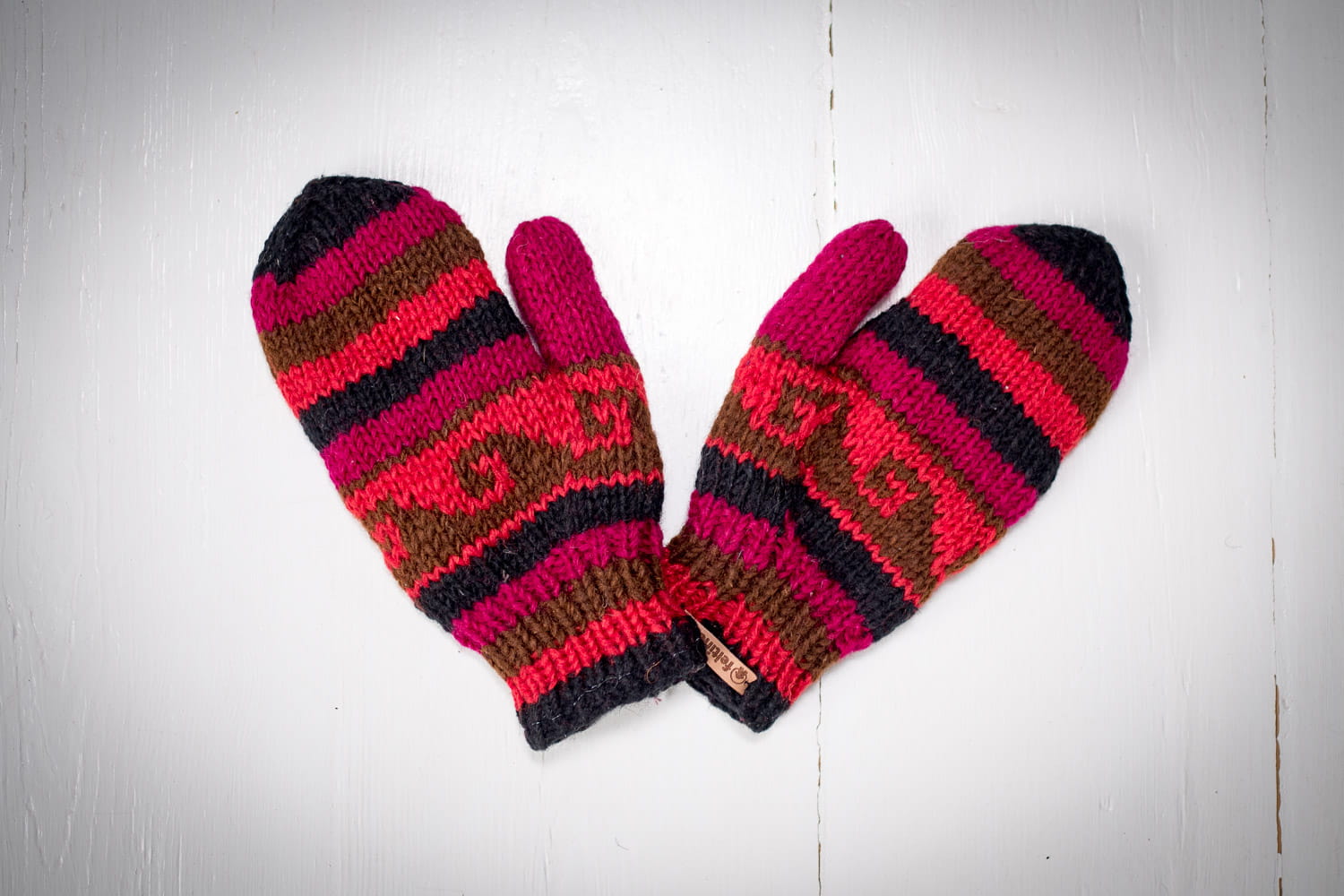 Rękawiczki z wełny bordowe - obrazek 2