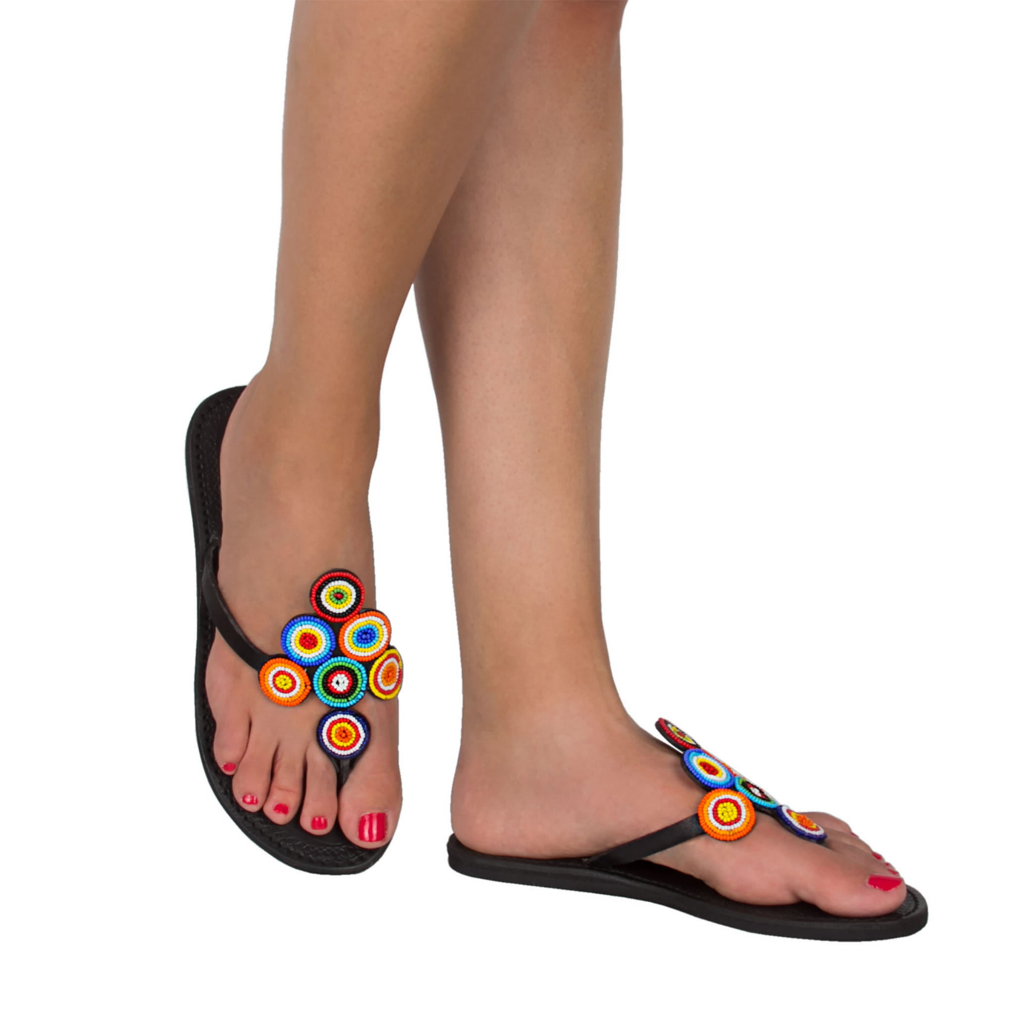 Klapki etniczne ze skóry Multi Beads