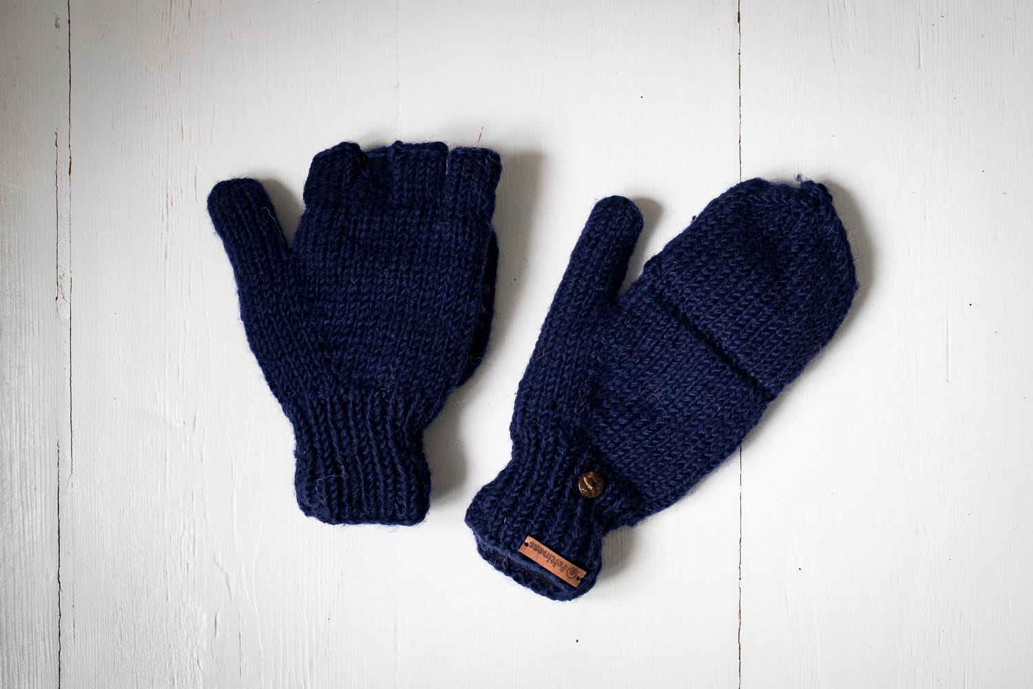 Rękawiczki wełniane z klapką Granat - obrazek 2